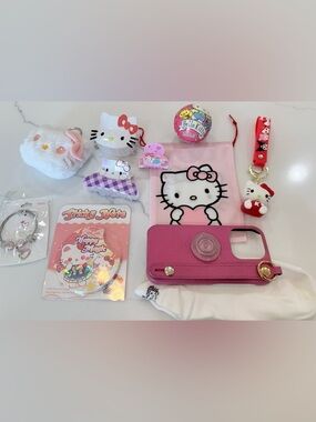 10 pc Hello Kitty Sanrio Pink Bundle-socks, stress ball, bracelet, hair, pouch